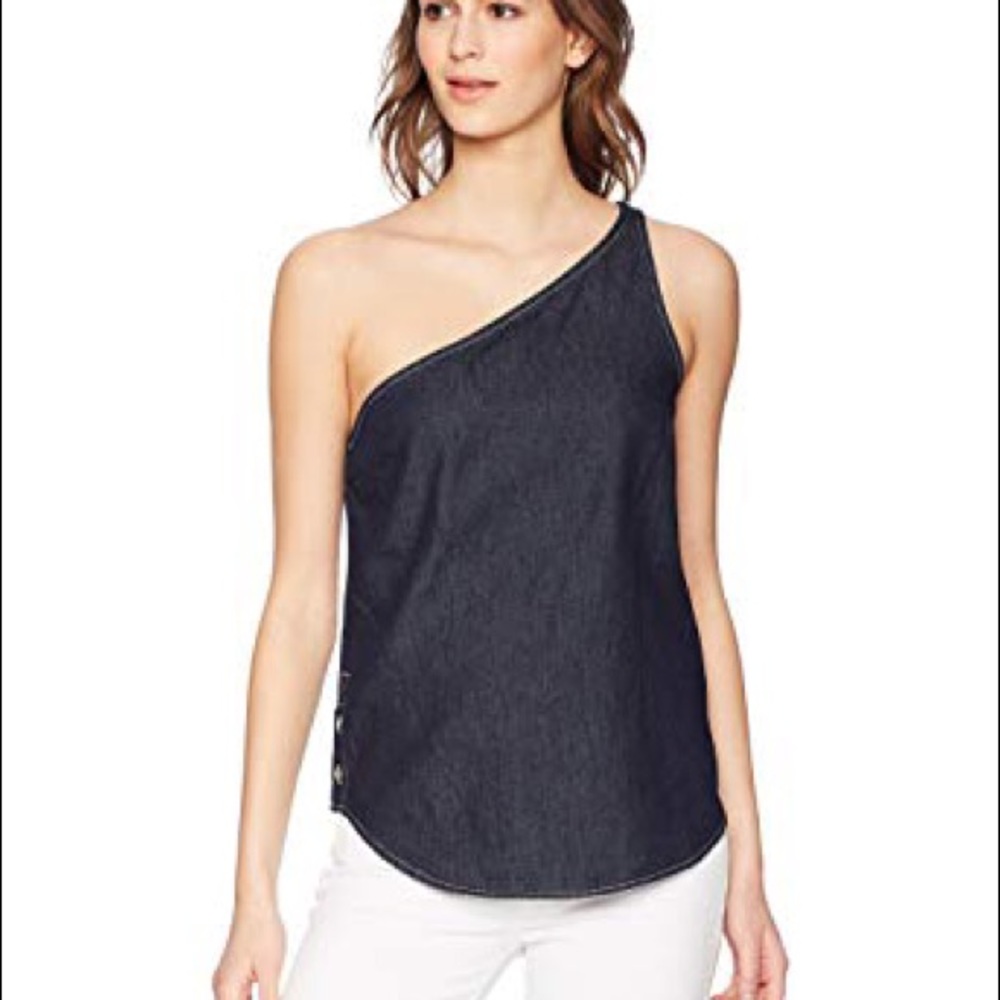 NWT Calvin Klein Denim Rinse One Shoulder Blouse